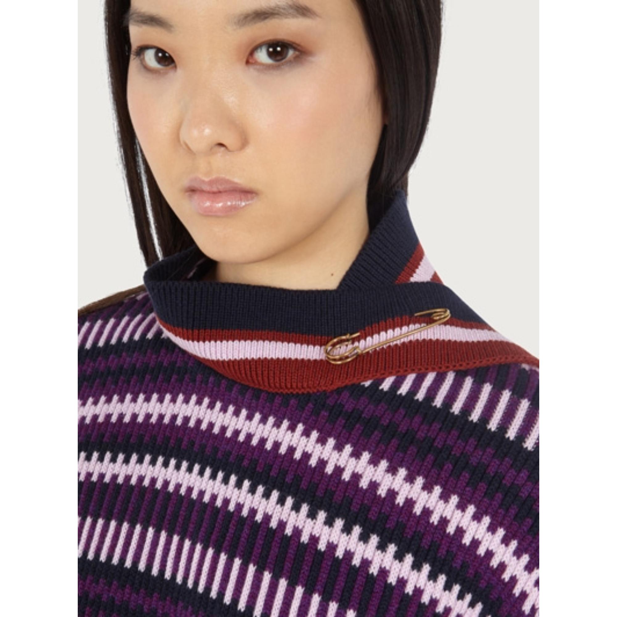 Women Sweater with Safety Pin Detail - Multicolor