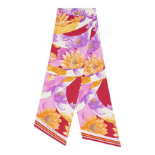 Women Water Lilies Print Twilly Band - Ivory/Fuchsia