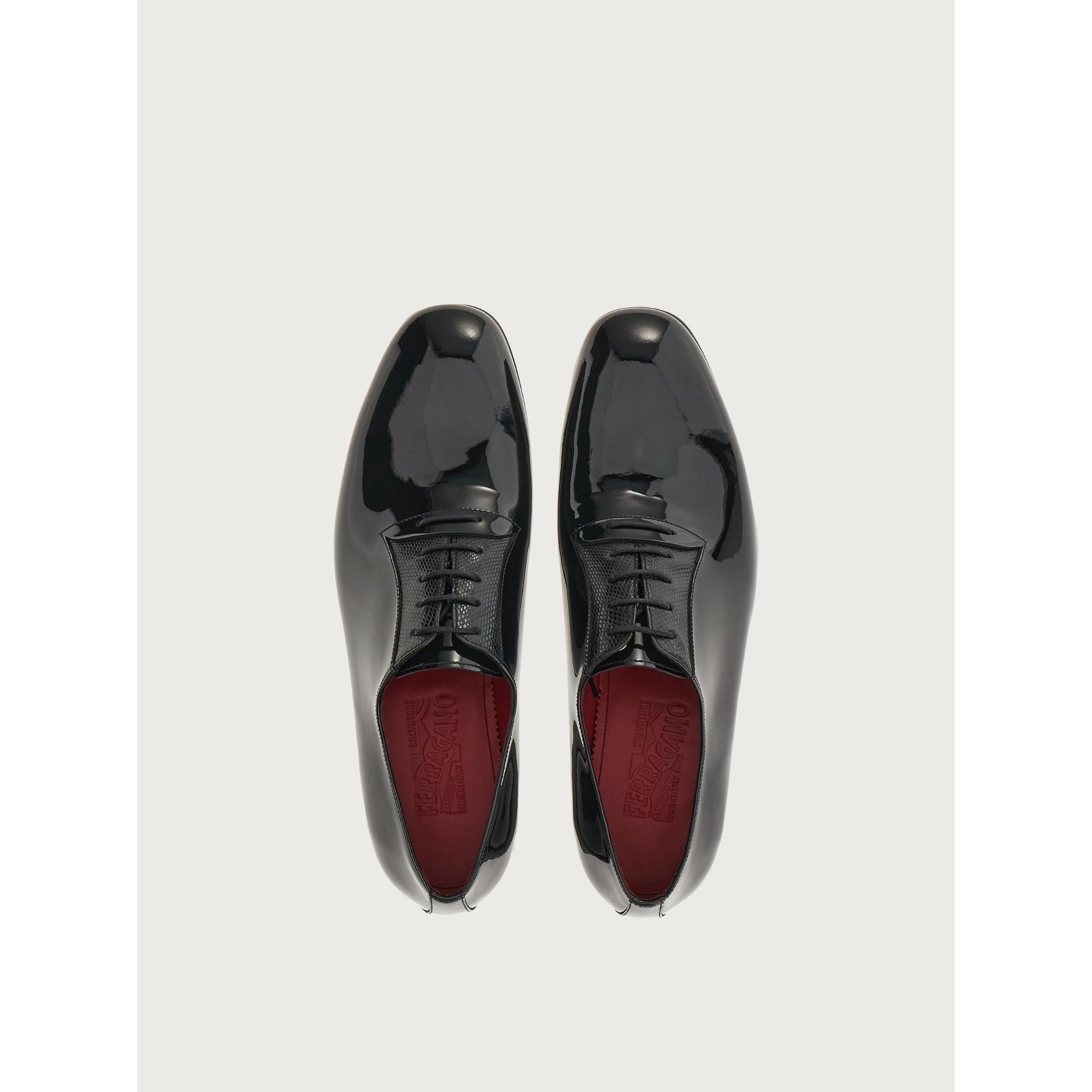 Men Patent Oxford Shoes [Width: 3E] - Black/Ferragamo Red