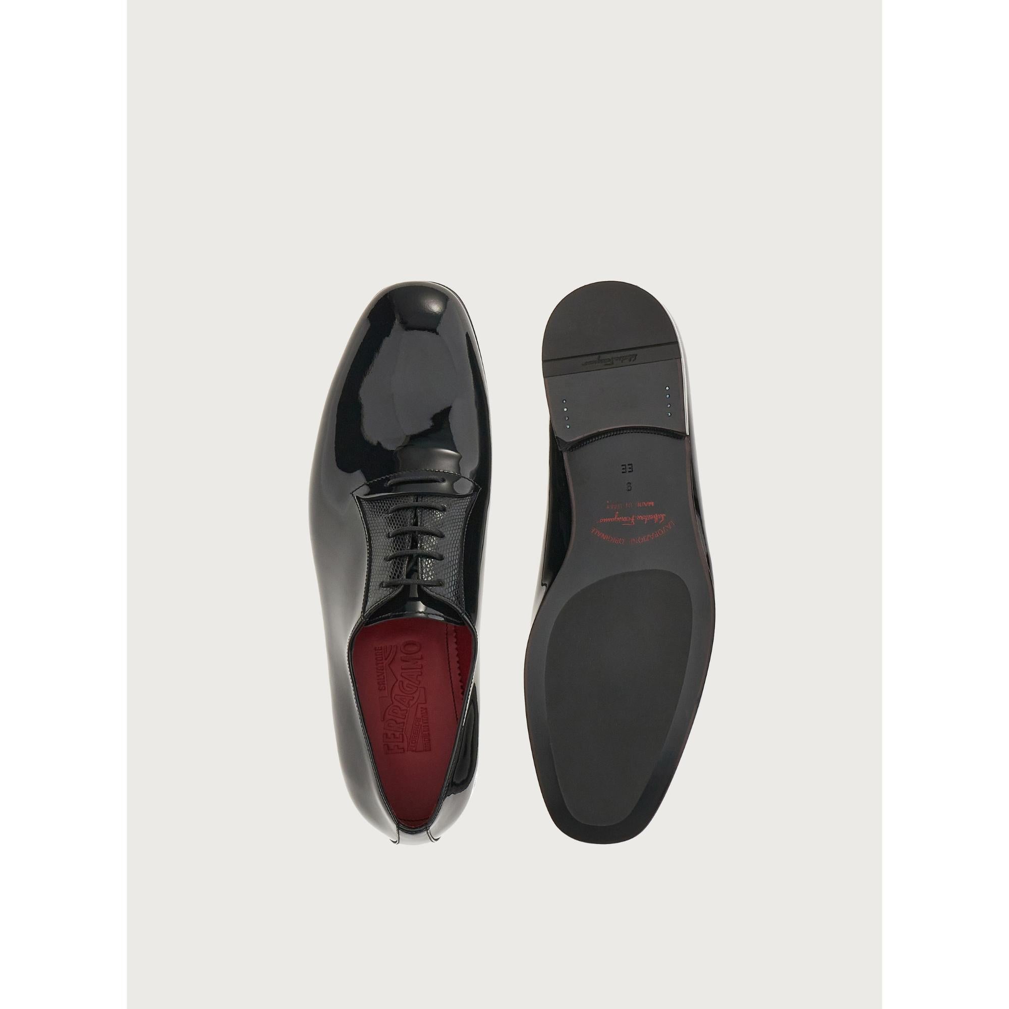 Men Patent Oxford Shoes [Width: 3E] - Black/Ferragamo Red