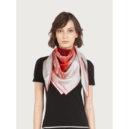 Women Eye Print Silk Foulard - White/Red