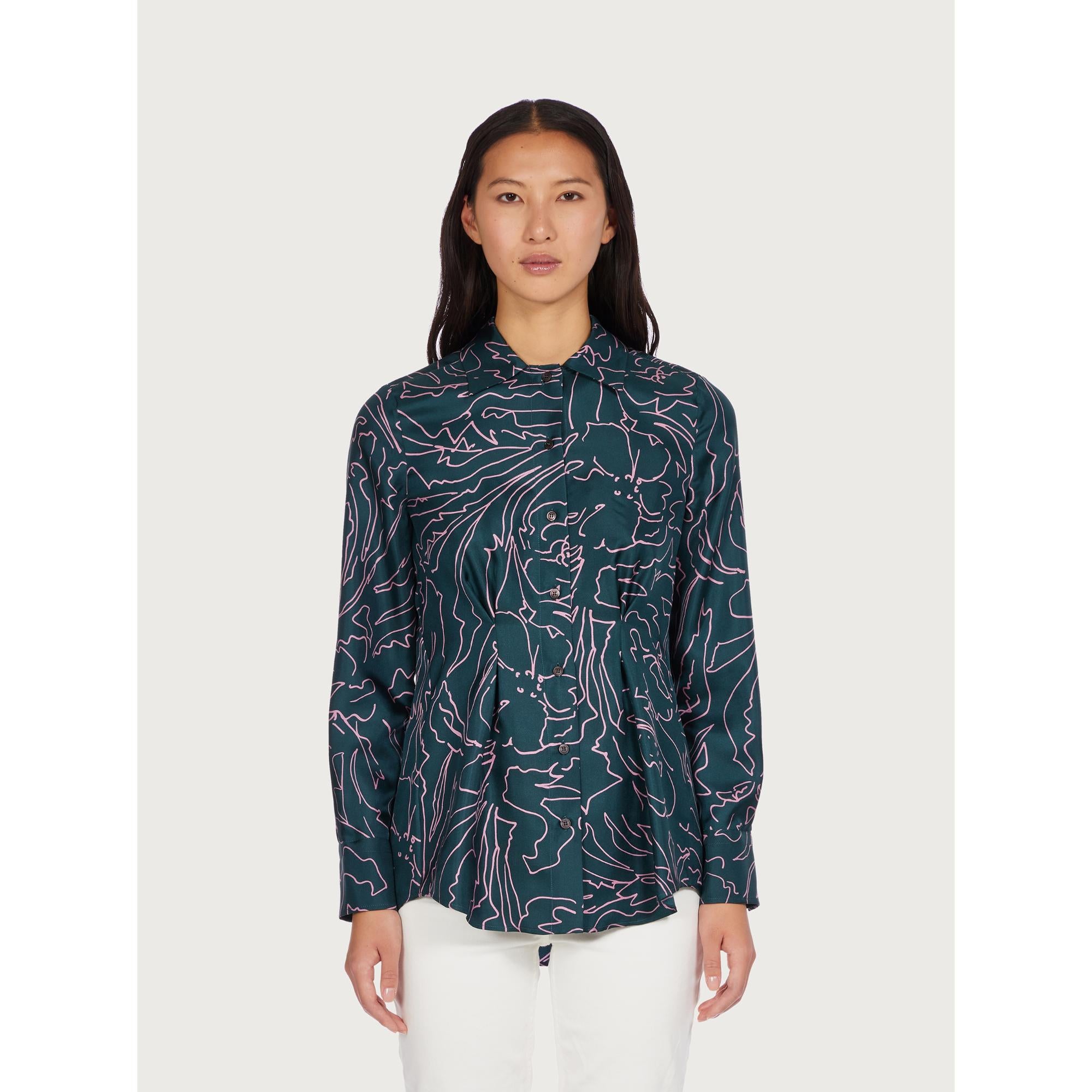 Women Printed Silk Shirt - Cornflower