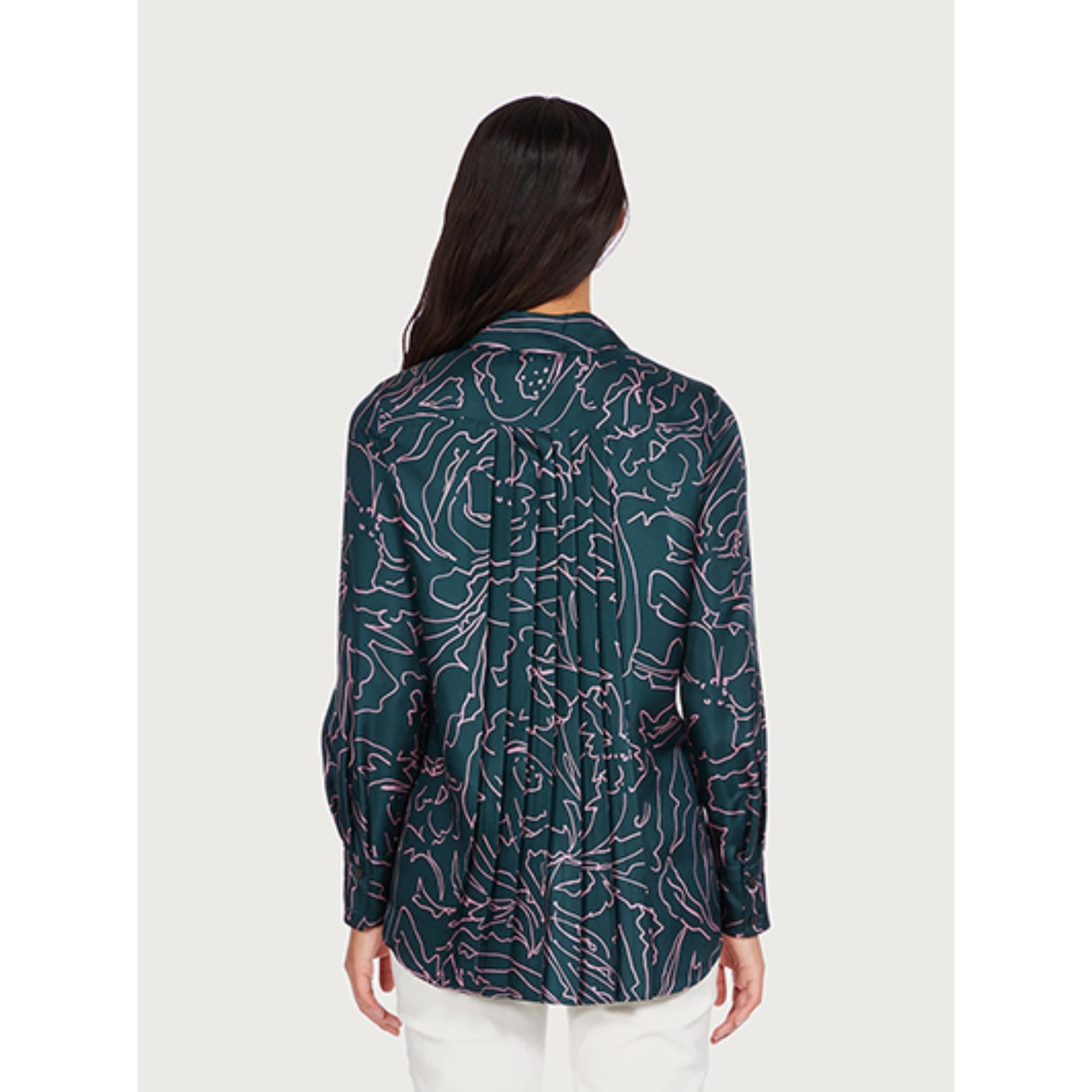 Women Printed Silk Shirt - Cornflower