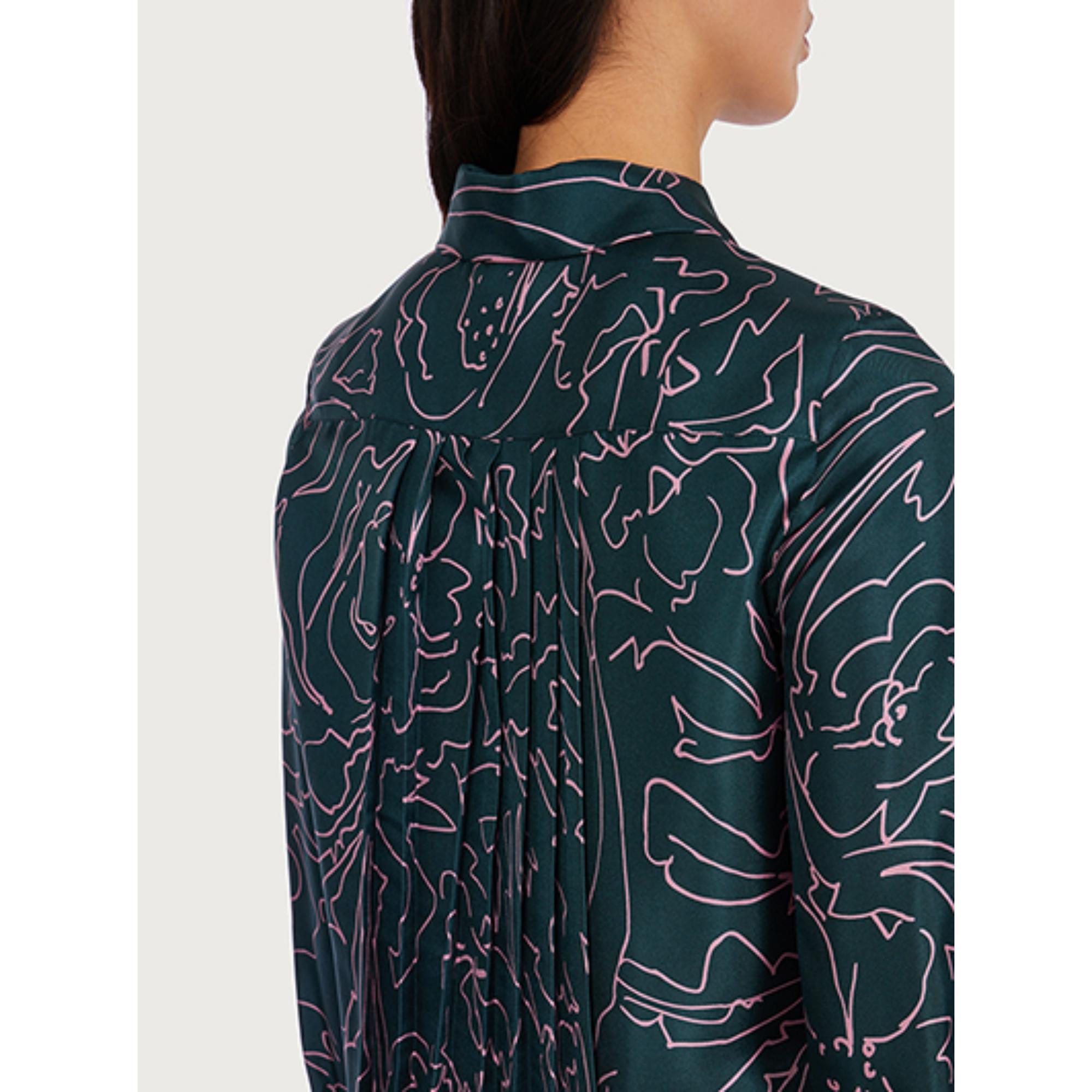 Women Printed Silk Shirt - Cornflower