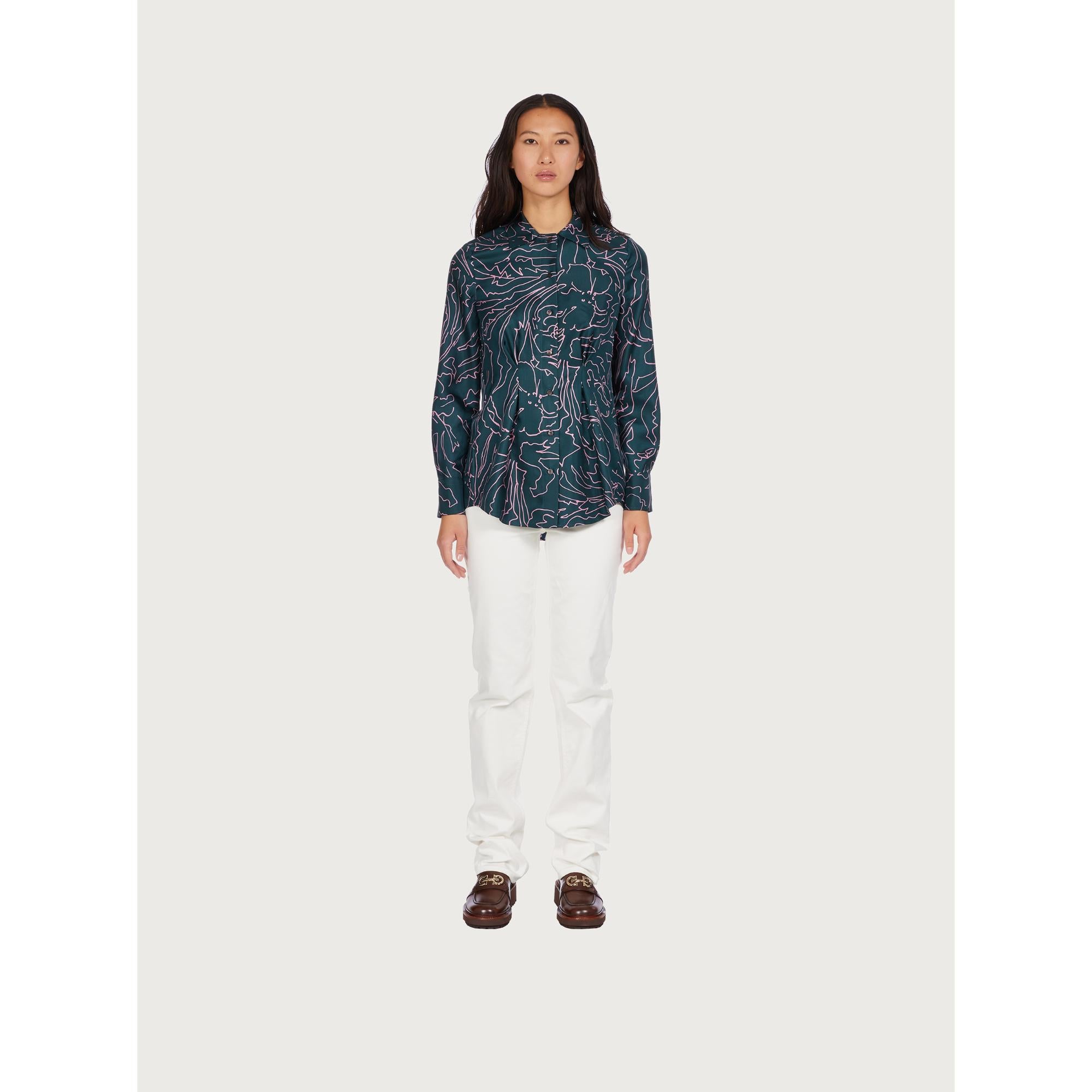 Women Printed Silk Shirt - Cornflower