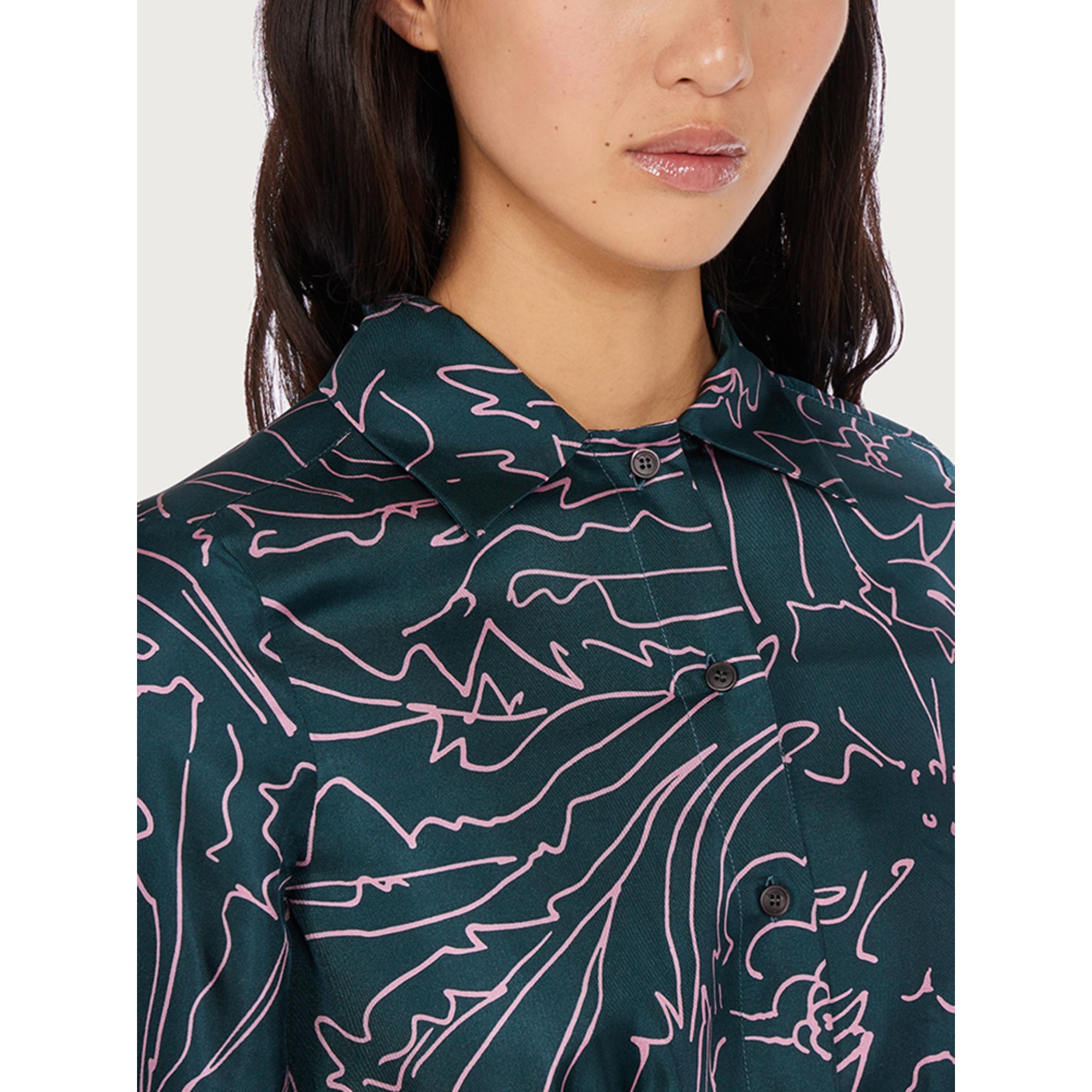 Women Printed Silk Shirt - Cornflower