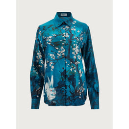 Women Foulard Print Silk Shirt - Blue