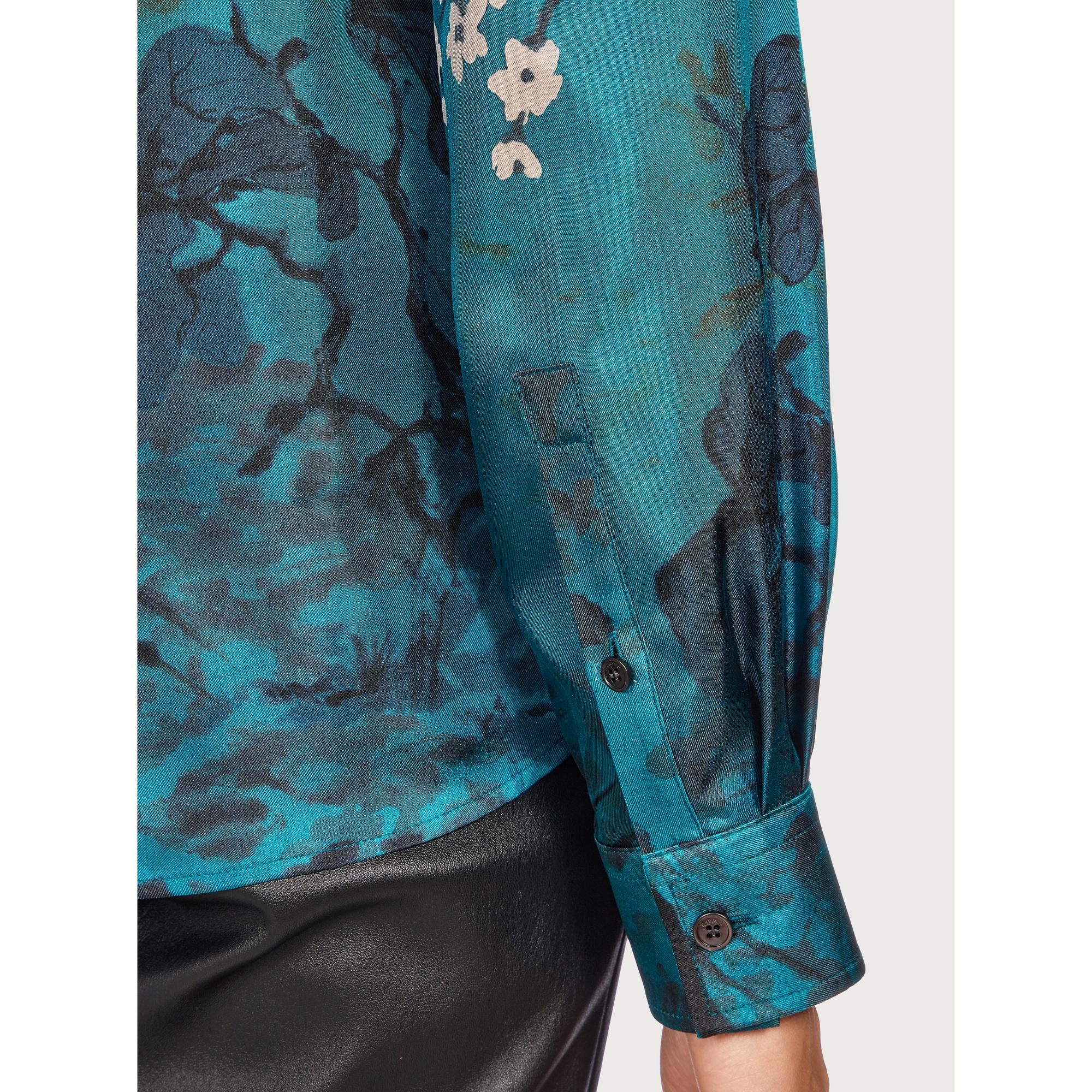 Women Foulard Print Silk Shirt - Blue