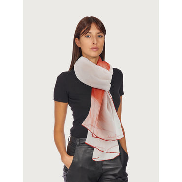 Women Eye Print Silk Stole - White/Red