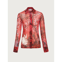 Women Rabbit Print Silk Shirt - Red