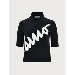 Women Inlay Knitted Polo - Black/White