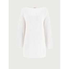 Women Relaxed Fit Boat Neck Sweater - Optic White