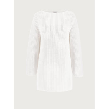 Women Relaxed Fit Boat Neck Sweater - Optic White