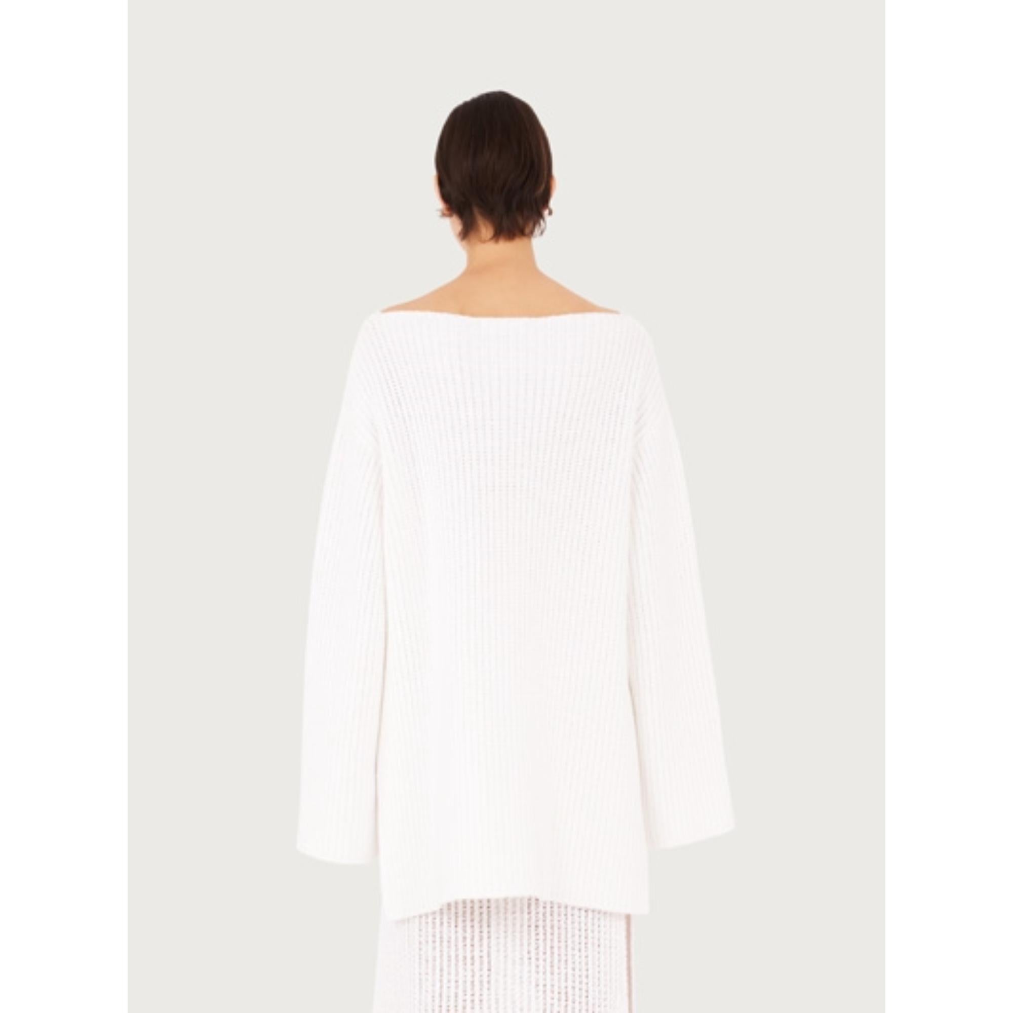 Women Relaxed Fit Boat Neck Sweater - Optic White