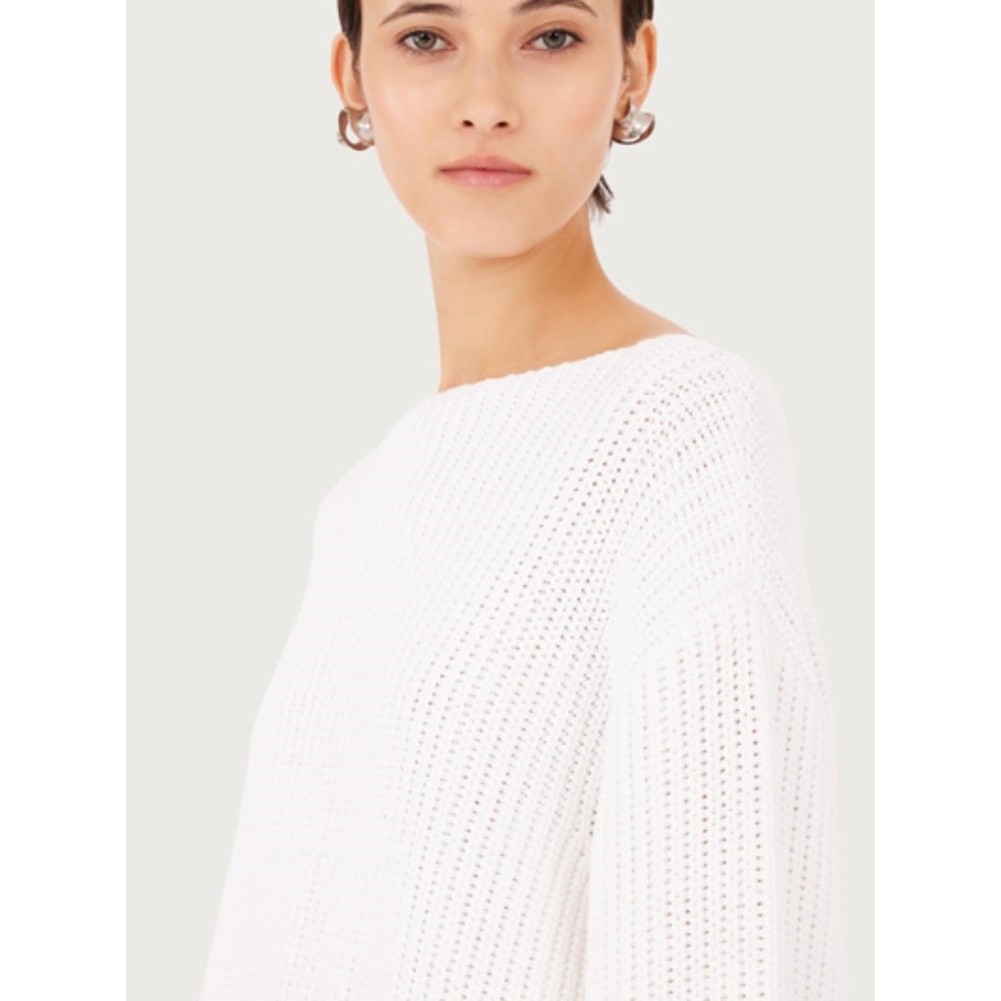 Women Relaxed Fit Boat Neck Sweater - Optic White