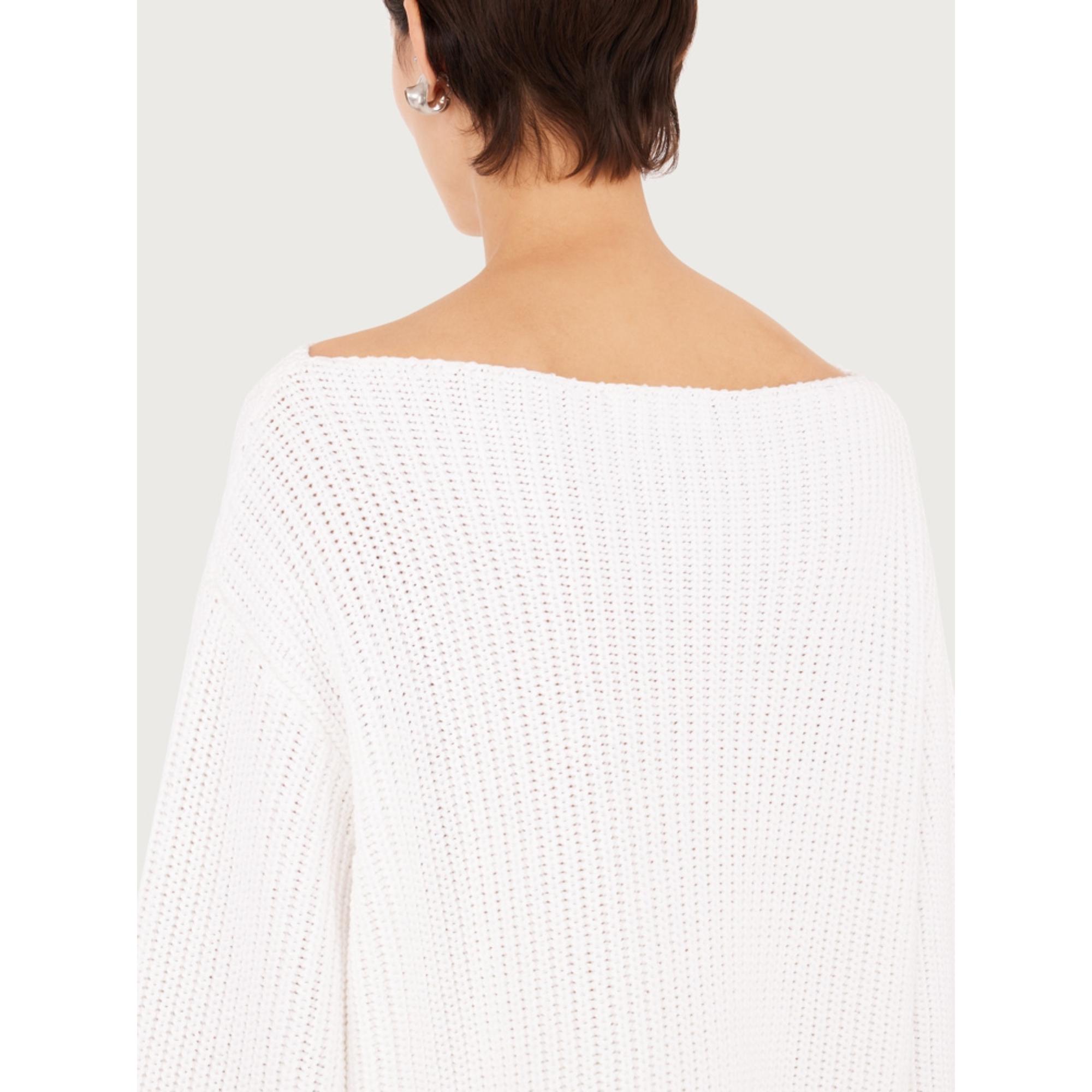 Women Relaxed Fit Boat Neck Sweater - Optic White