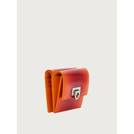 Women Compact Wallet with Gancini Clasp - Orange