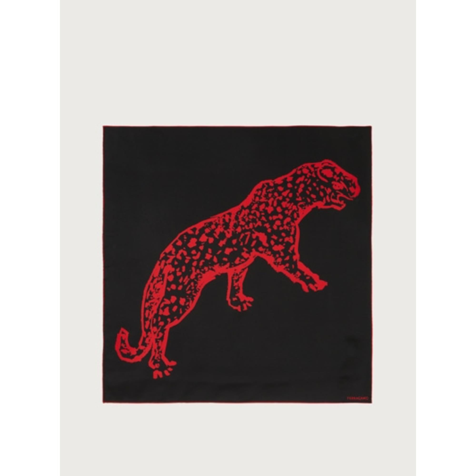 Women Jaguar Print Foulard - Black/Red