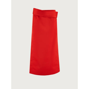 Women Midi Skirt with Side Slit - Red