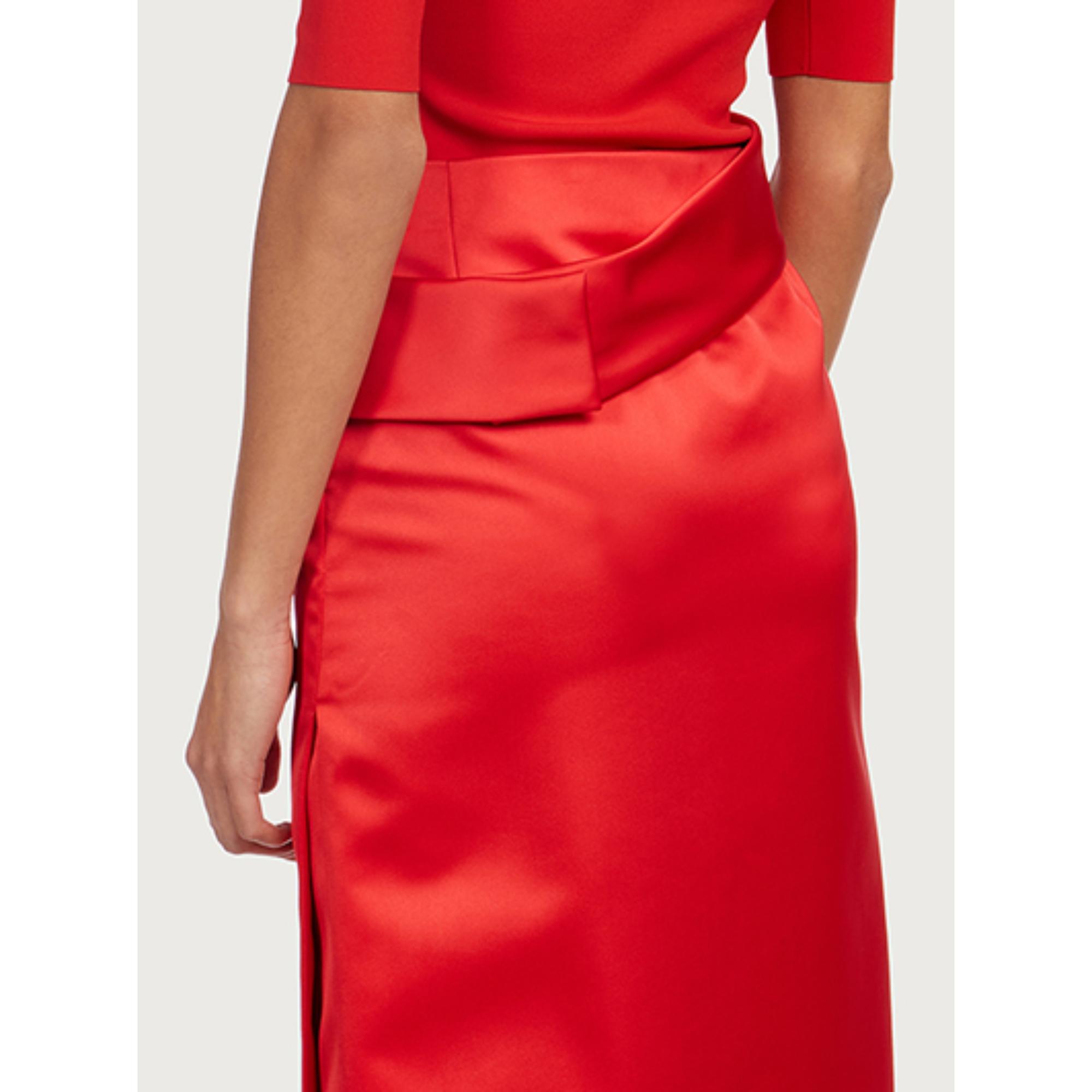 Women Midi Skirt with Side Slit - Red