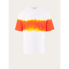 Men Sunset Print T-Shirt - White/Orange