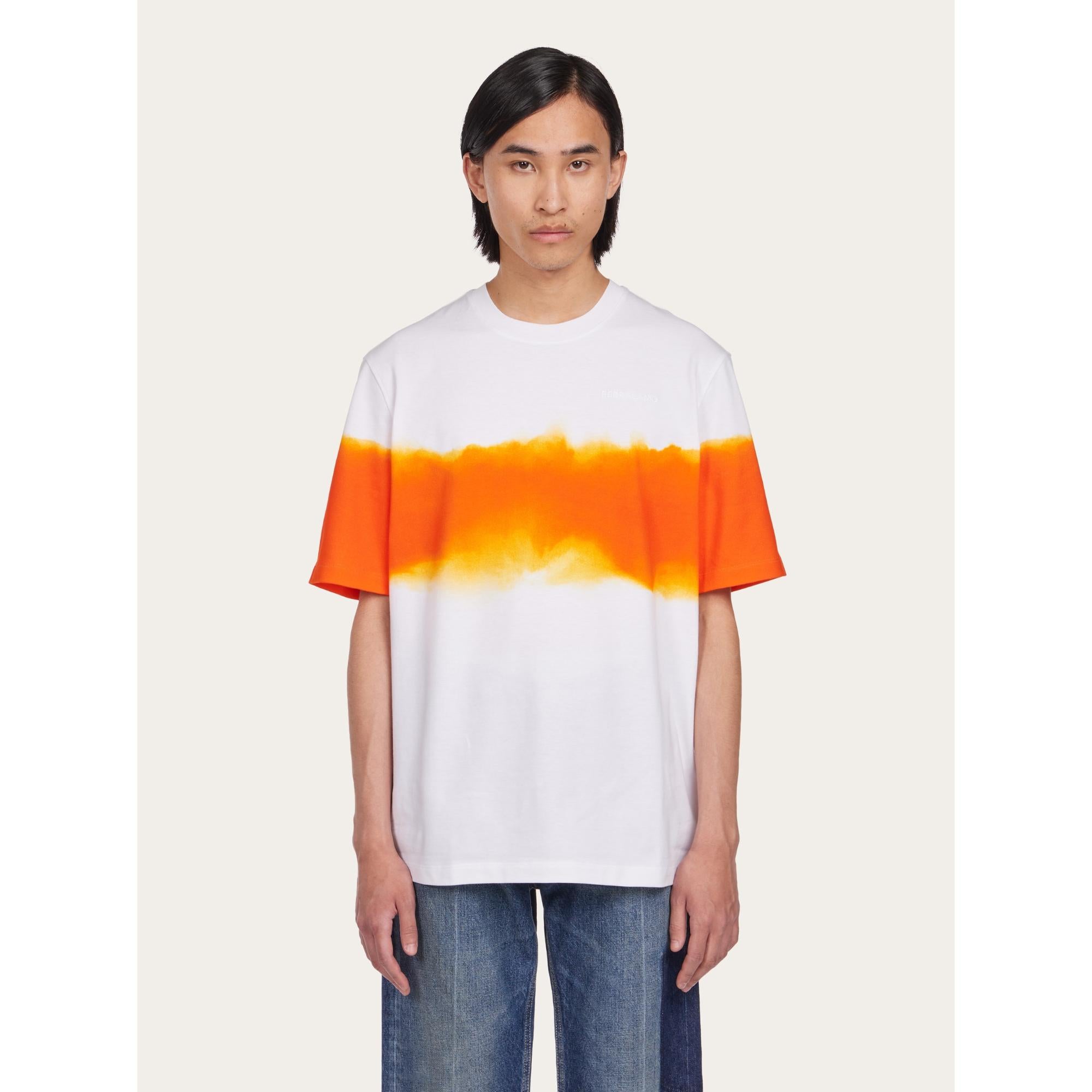 Men Sunset Print T-Shirt - White/Orange