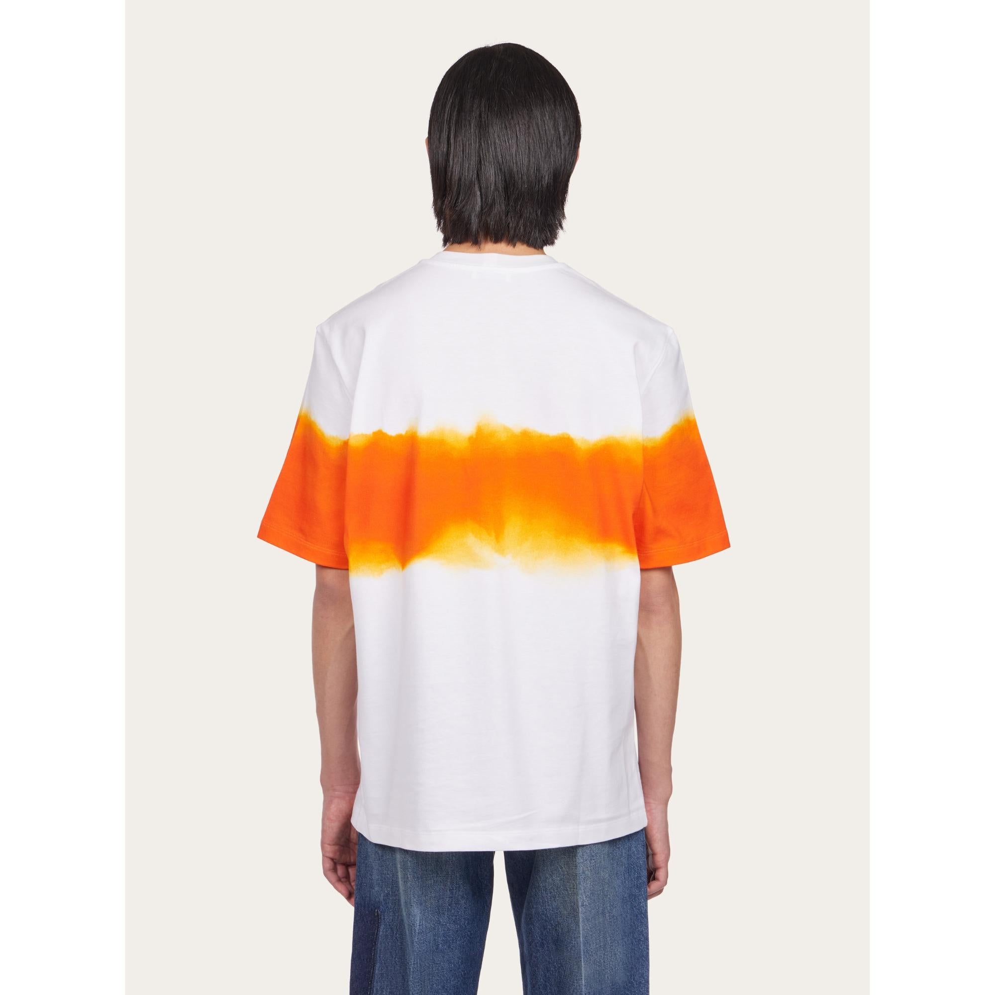 Men Sunset Print T-Shirt - White/Orange