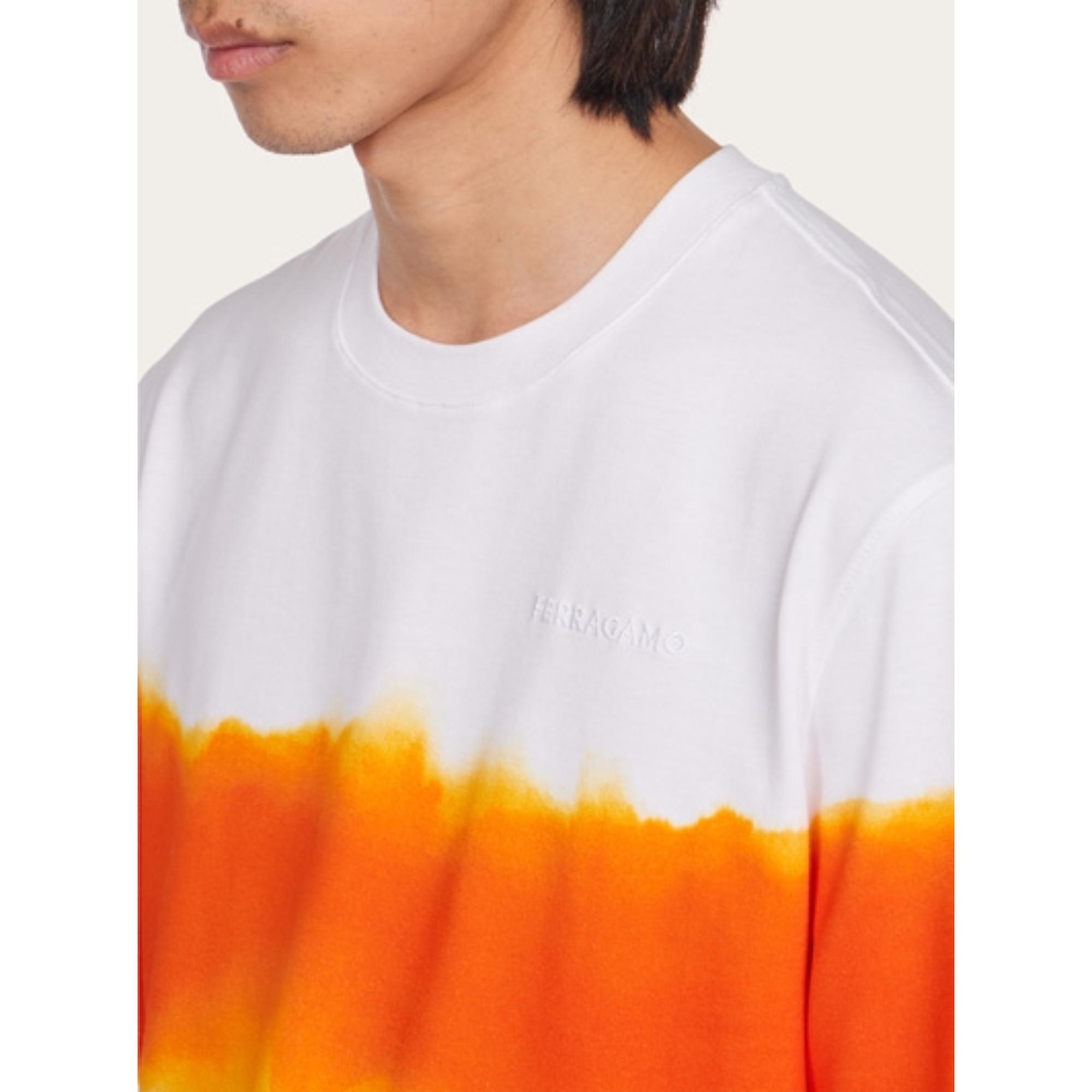 Men Sunset Print T-Shirt - White/Orange