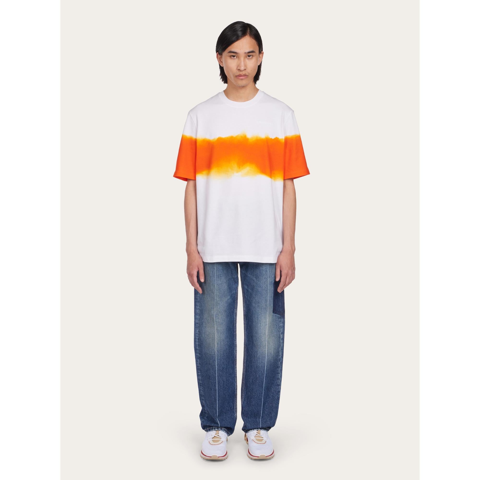 Men Sunset Print T-Shirt - White/Orange