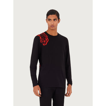 Men Long Sleeved Jaguar Print T-Shirt - Black/Red