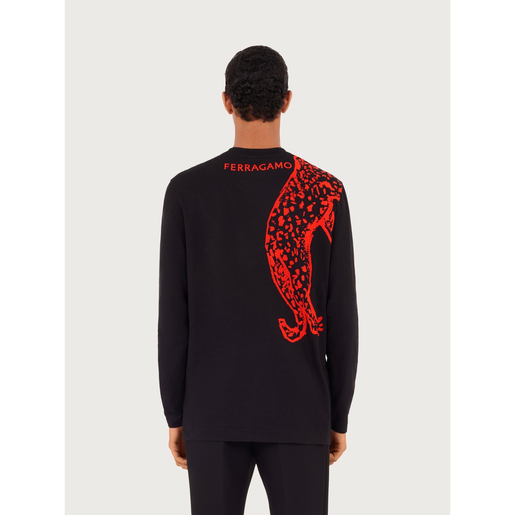 Men Long Sleeved Jaguar Print T-Shirt - Black/Red