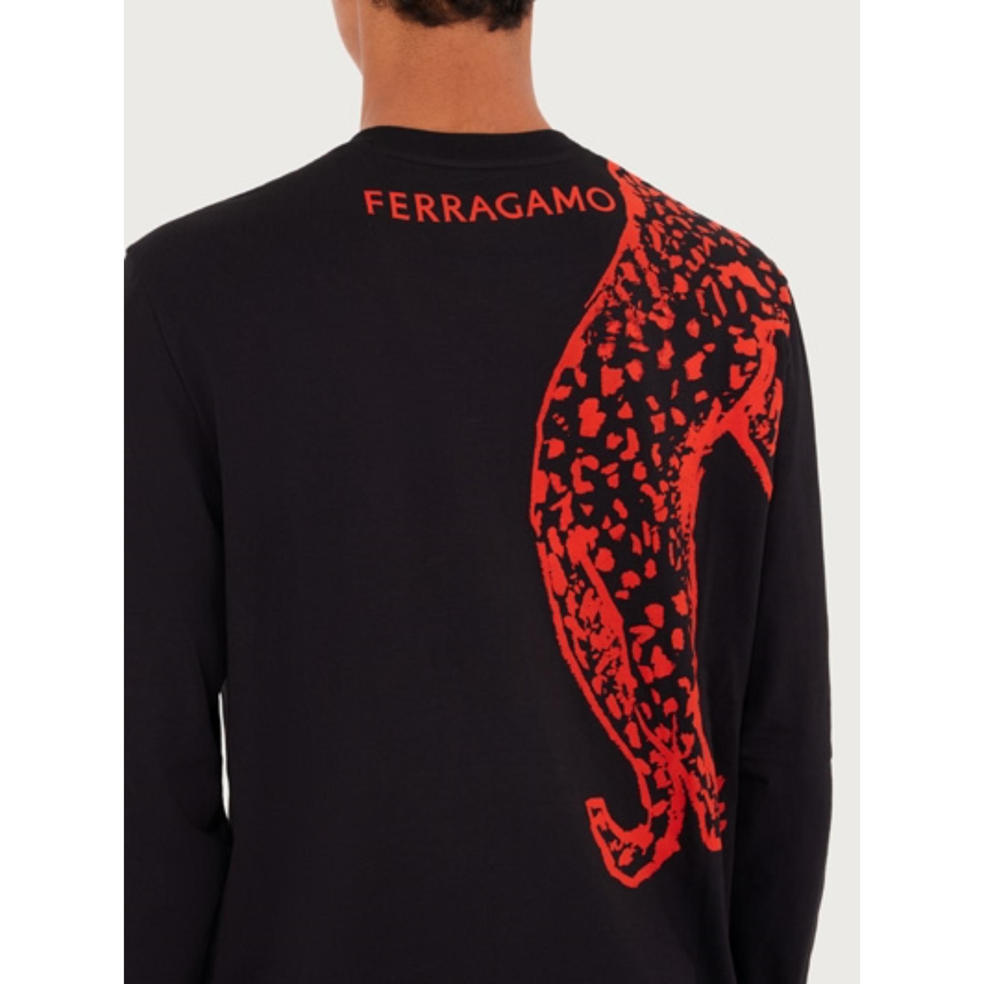 Men Long Sleeved Jaguar Print T-Shirt - Black/Red