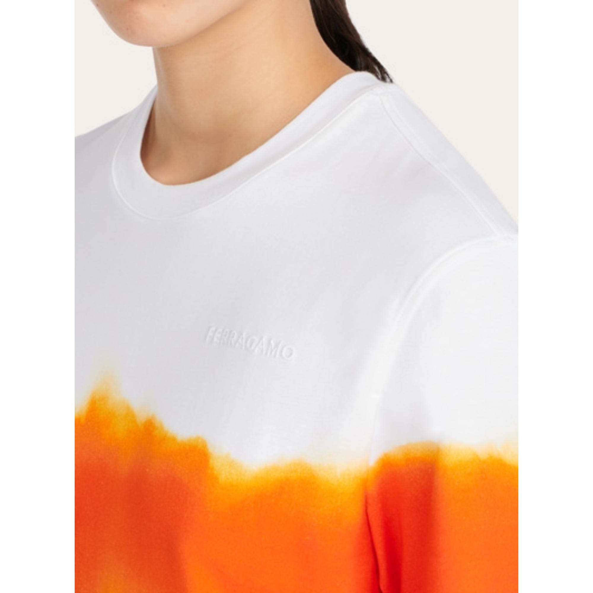 Women Sunset Print Signature T-Shirt - White/Orange