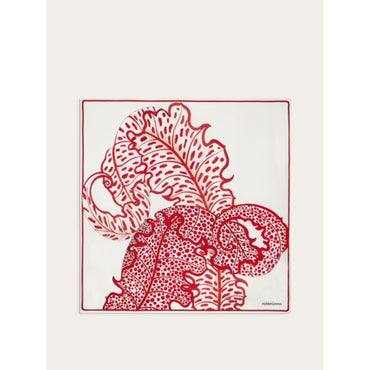 Women Foliage Print Foulard - Ivory/Pink/White