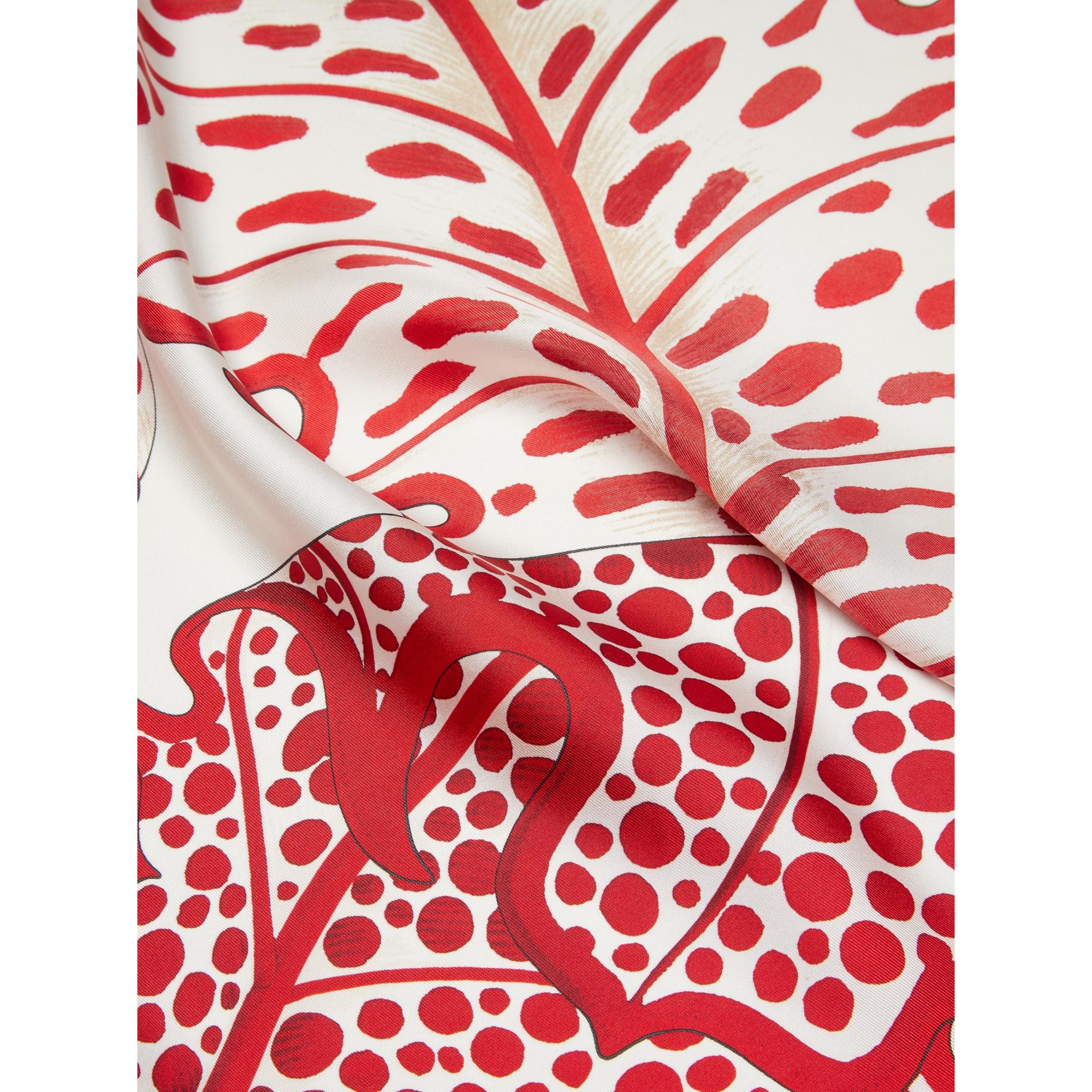 Women Foliage Print Foulard - Ivory/Pink/White