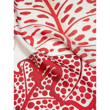 Women Foliage Print Foulard - Ivory/Pink/White