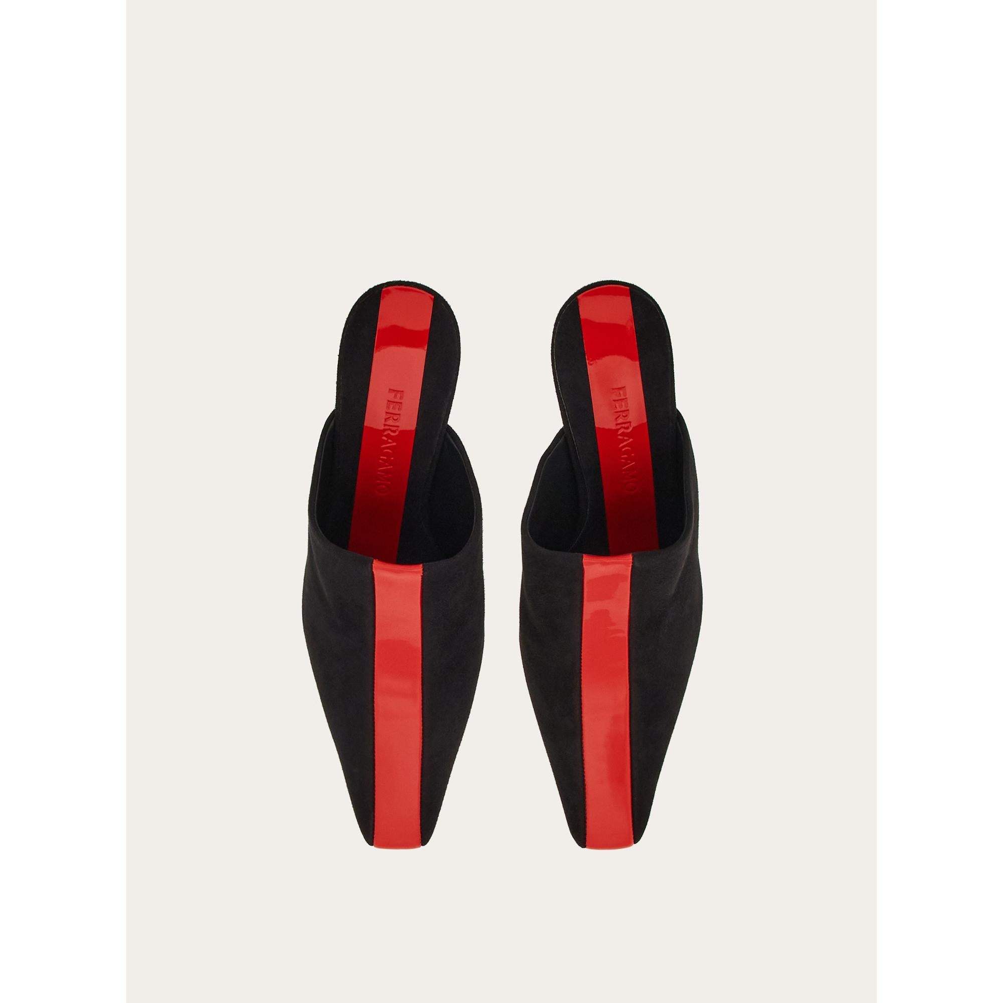 Women Mules with Graphic Insert [Width: 1C] - Black/Flame Red