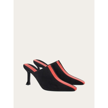 Women Mules with Graphic Insert [Width: 1C] - Black/Flame Red