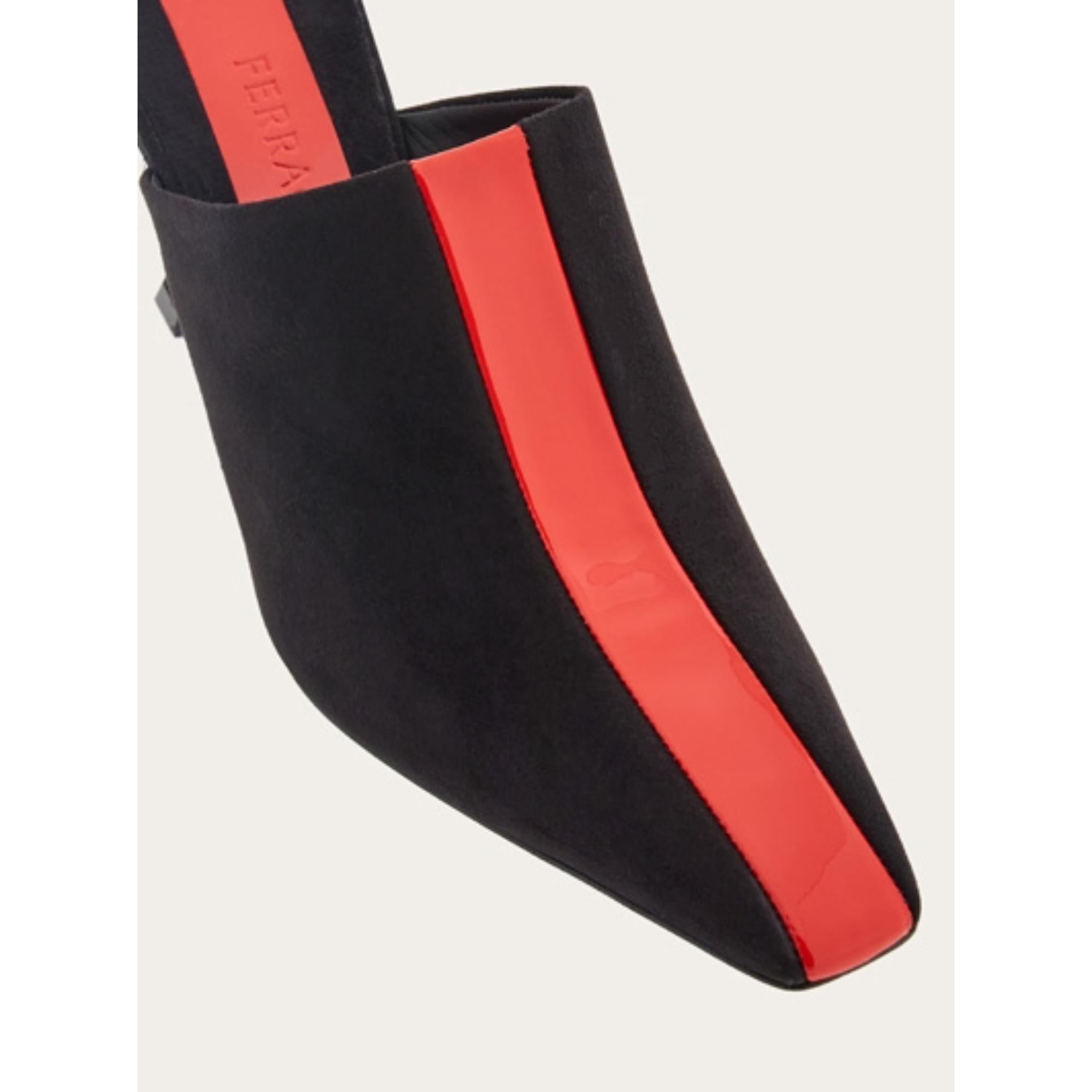 Women Mules with Graphic Insert [Width: 1C] - Black/Flame Red