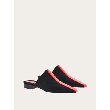 Women Mules with Graphic Insert [Width: 1C] - Black/Flame Red