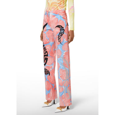 Women Pant Denim - Pink+Multicolor
