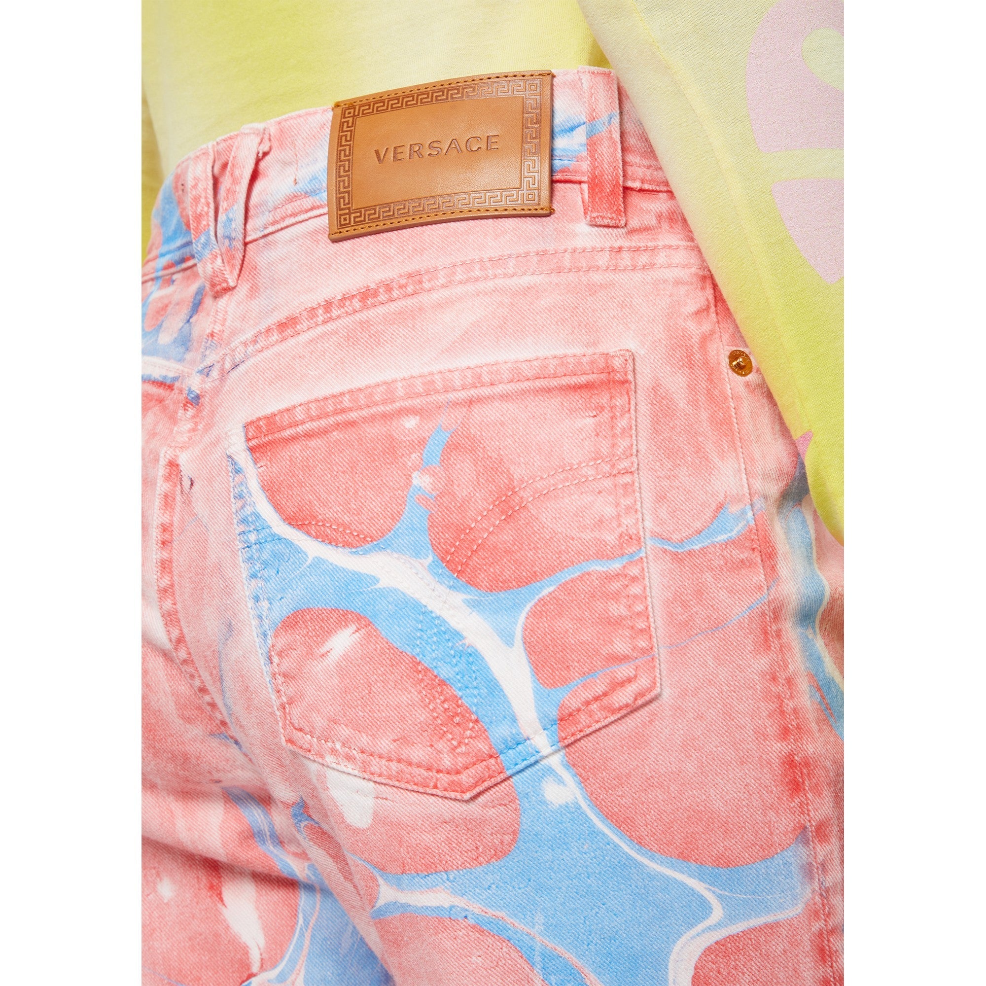 Women Pant Denim - Pink+Multicolor