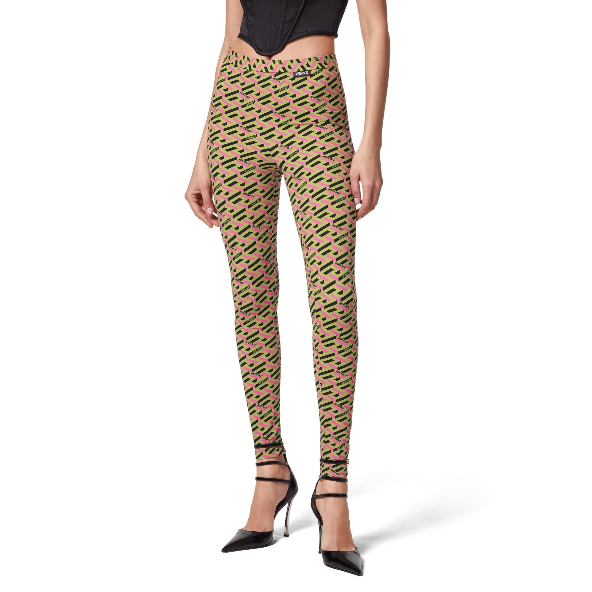 Women Leggings - Pale Avocado+Pink Lemonade