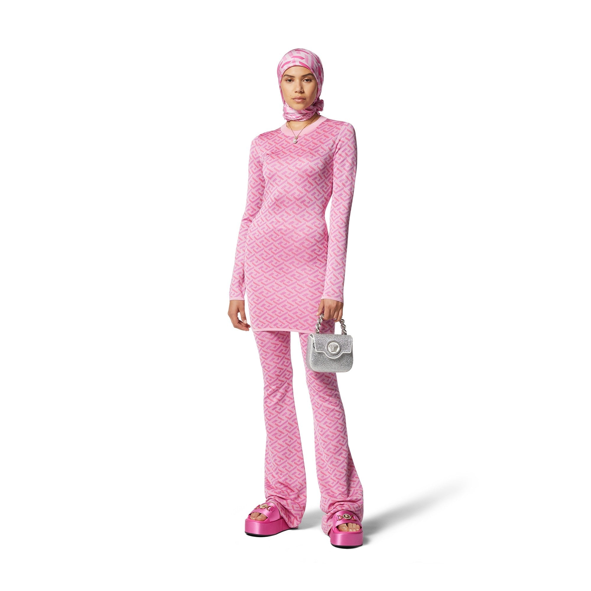 Women Knit Dress - Pink+Fuxia