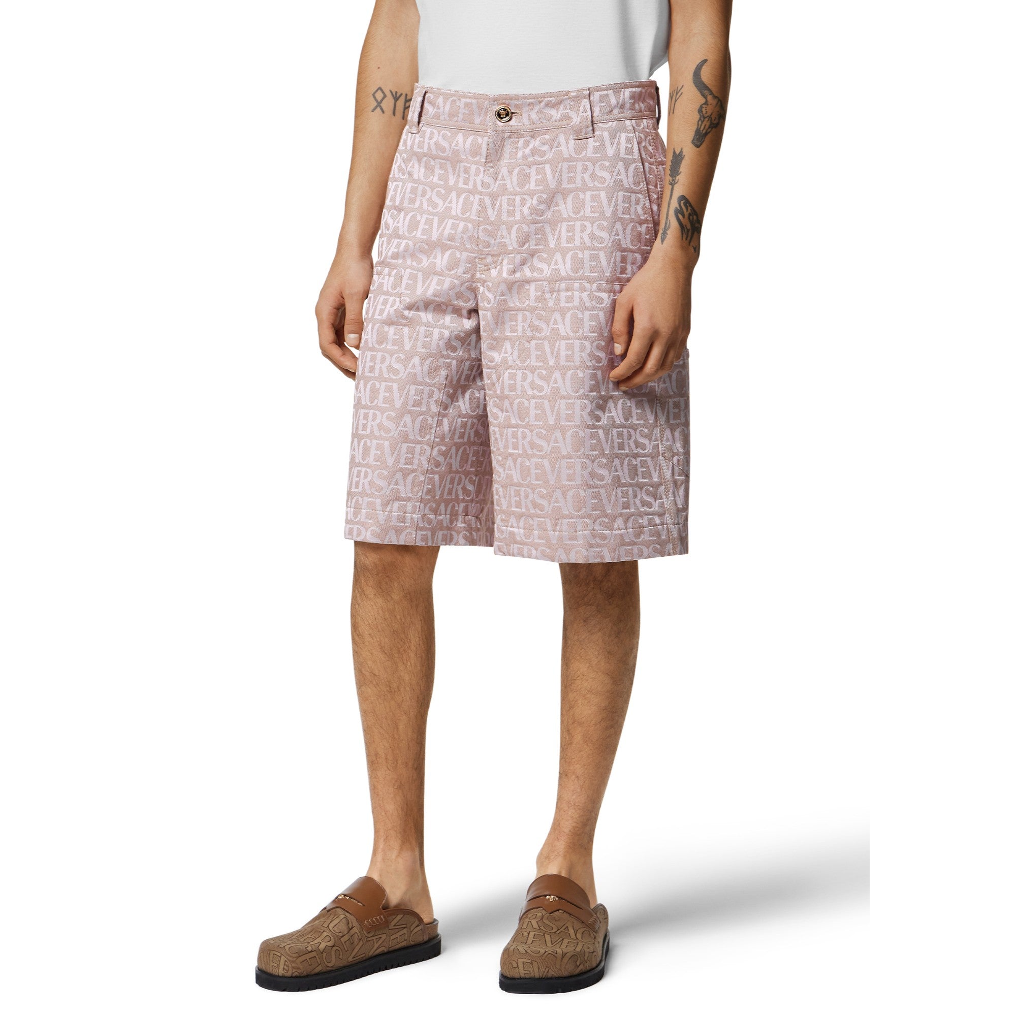 Men Shorts - Pale Pink+Beige
