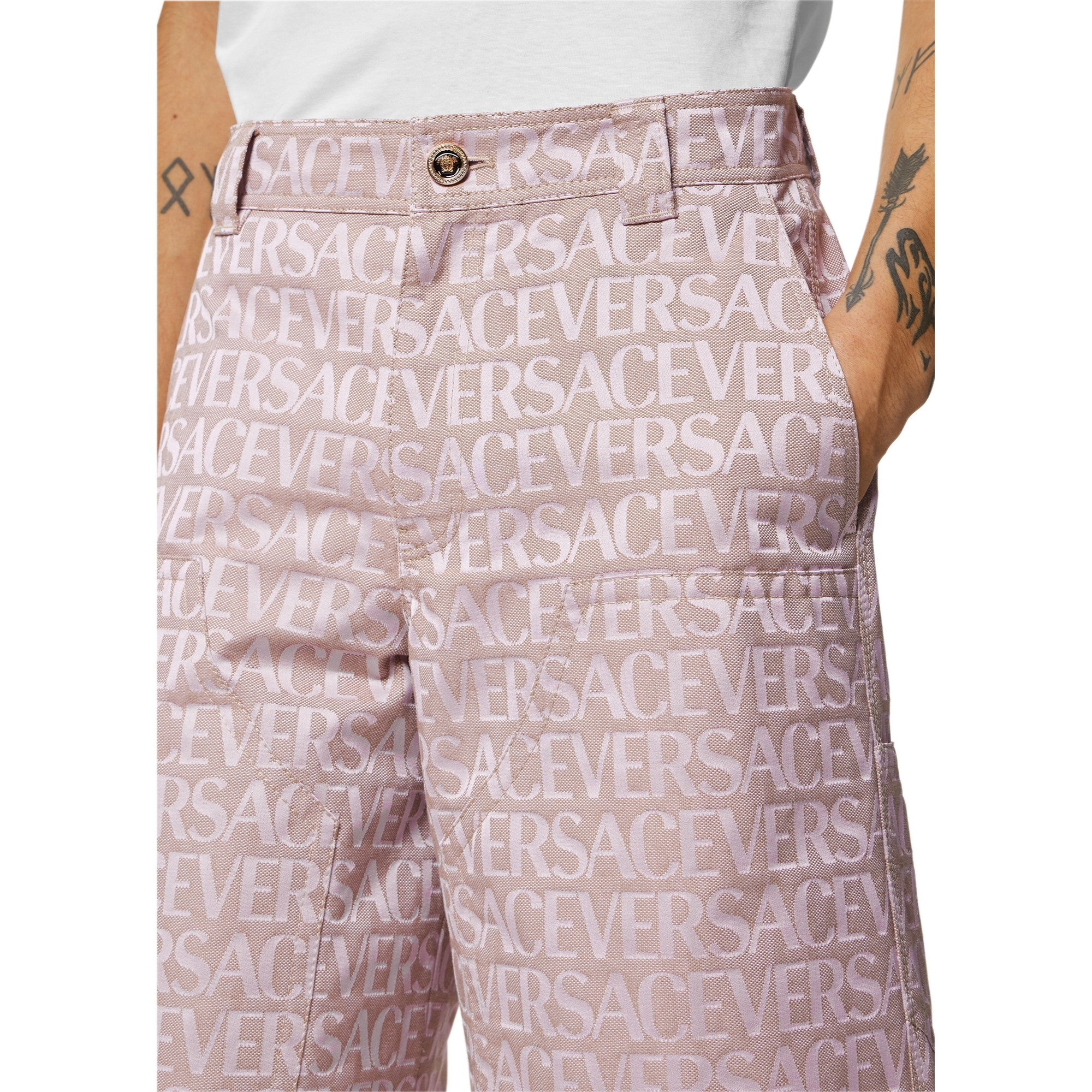 Men Shorts - Pale Pink+Beige