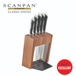 Scanpan Classic Kalo Carbonized Ash Wood Knife Block Set with Black Base - 6pcs