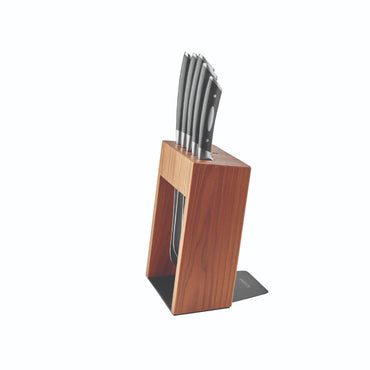 Scanpan Classic Kalo Carbonized Ash Wood Knife Block Set with Black Base - 6pcs