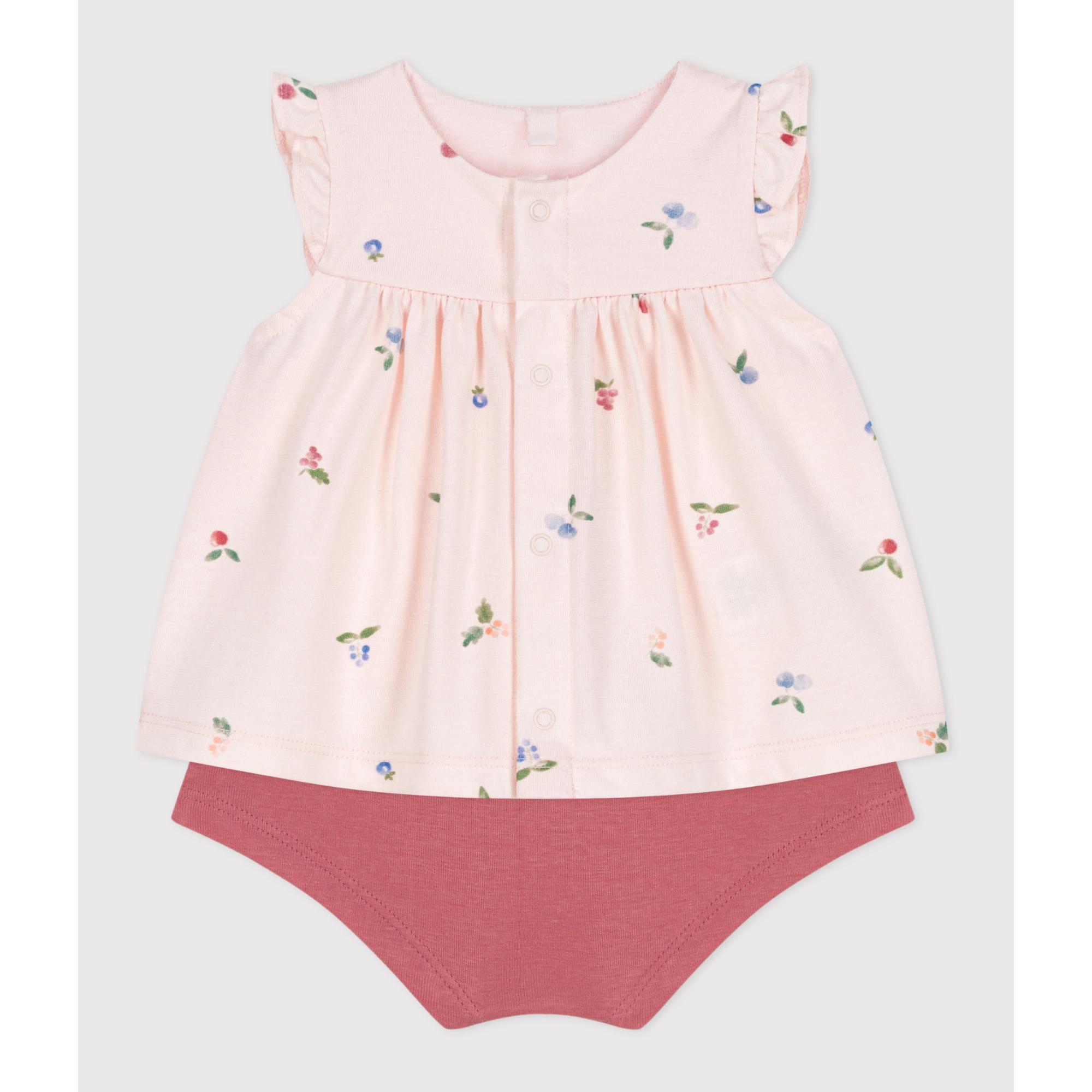Newborn Baby Two-Piece Cotton Set with a Ruffled Blouse - Pink