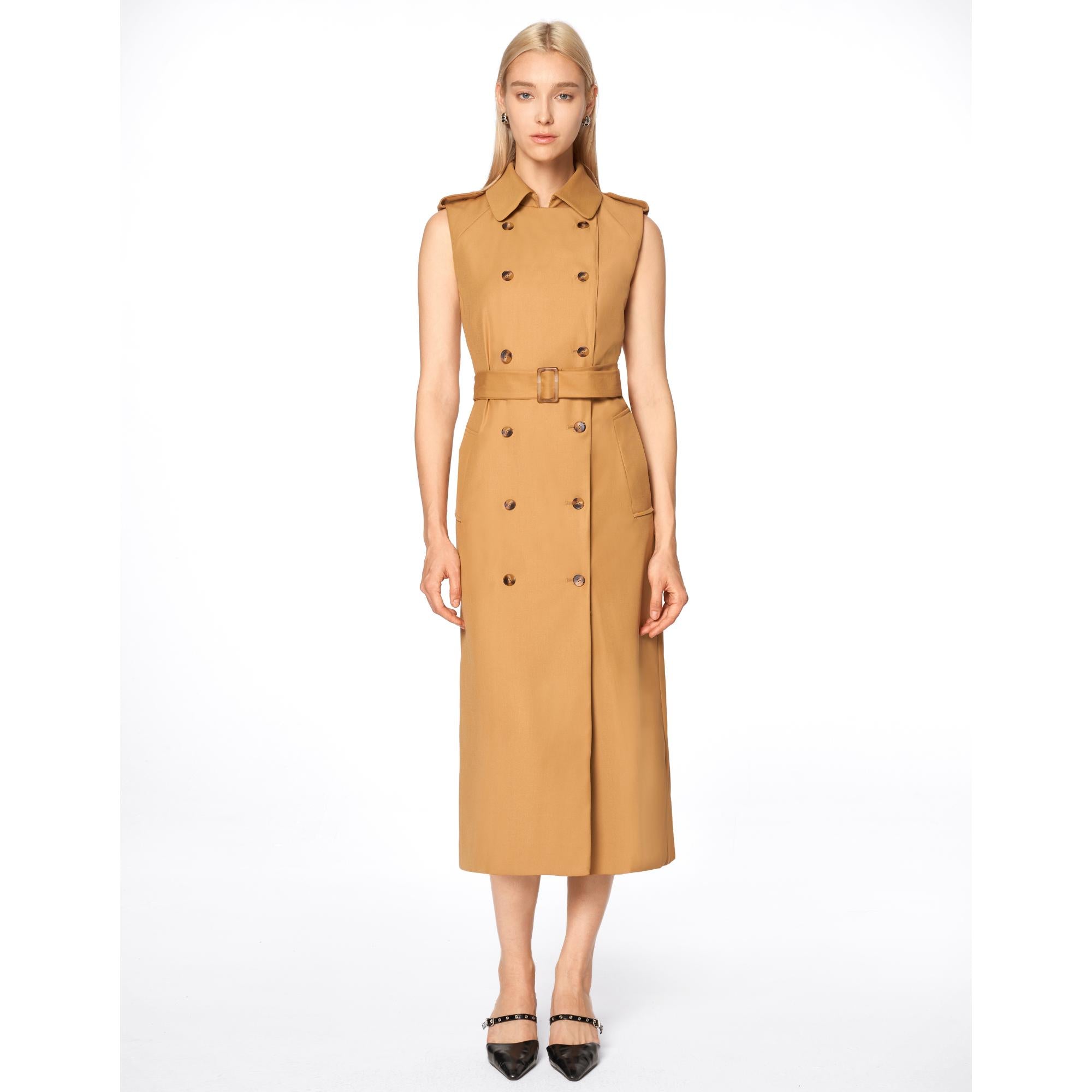 Double-breasted Belted Dress - Khaki